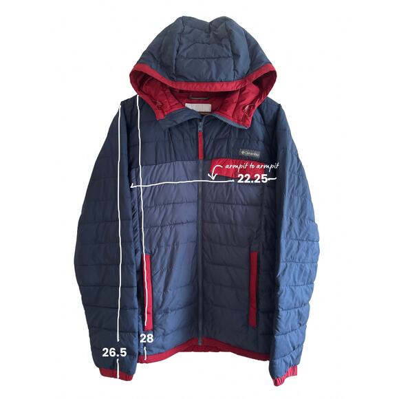 Columbia Men’s Lightweight Puffer Jacket Size M | Navy Red Hooded Insulated Coat - Picture 8 of 12